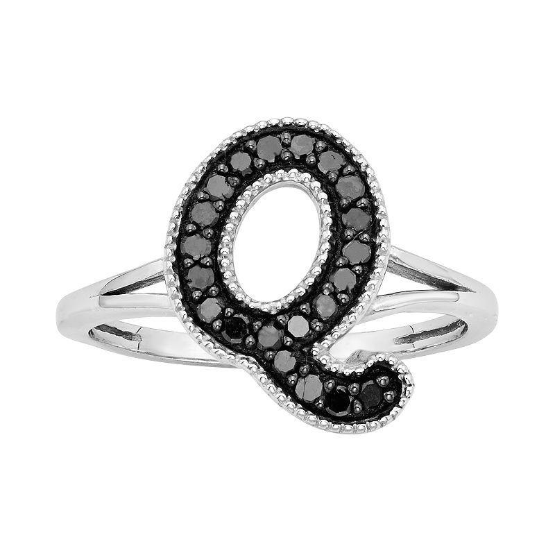 Jewelexcess Sterling Silver 1/4-ct. T.W. Black Diamond Initial Ring, Womens Product Image