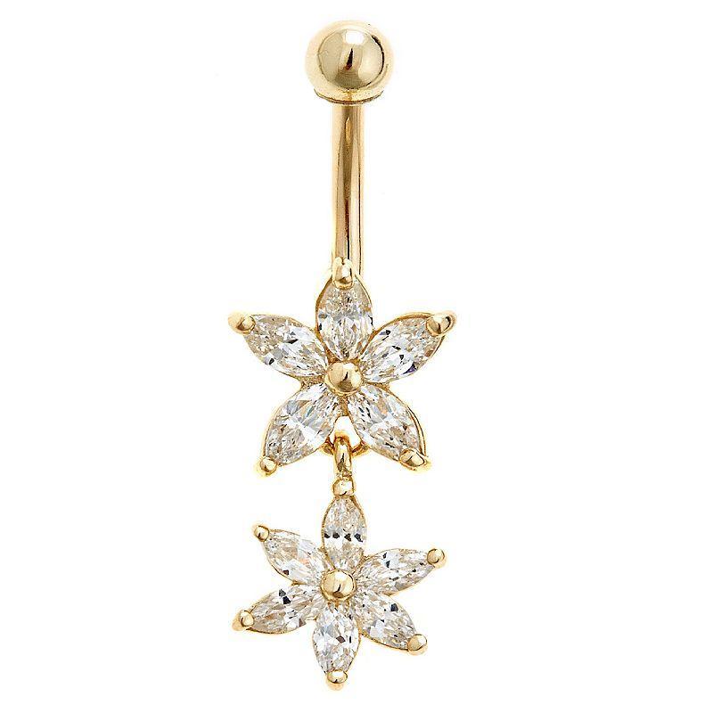 Amella Jewels 14K Gold Solid Double Flower Belly Ring, Womens, Yellow Product Image