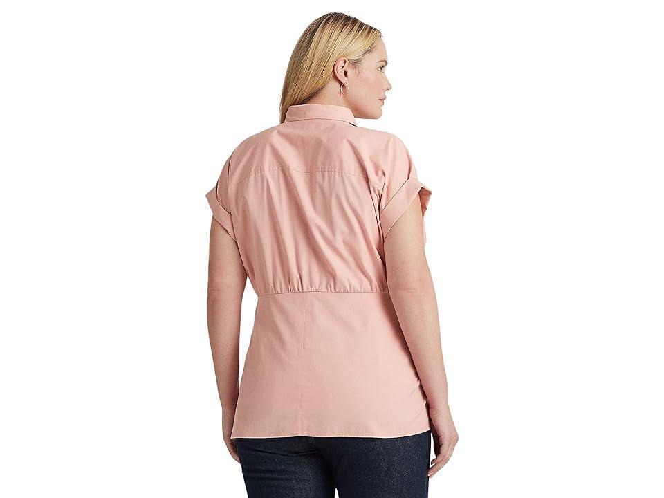 Lauren Ralph Lauren Plus Size Tie-Front Cotton Broadcloth Shirt (Rose Tan) Women's Clothing Product Image