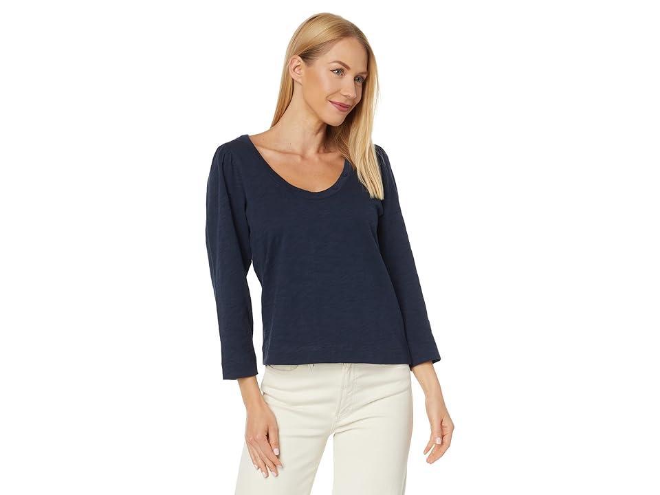 Lilla P 3/4 Sleeve Button U-Neck (Navy) Women's Clothing Product Image