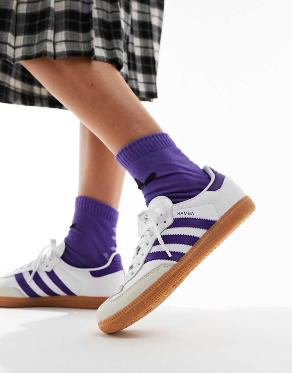 adidas Originals Samba OG sneakers in white and purple Product Image