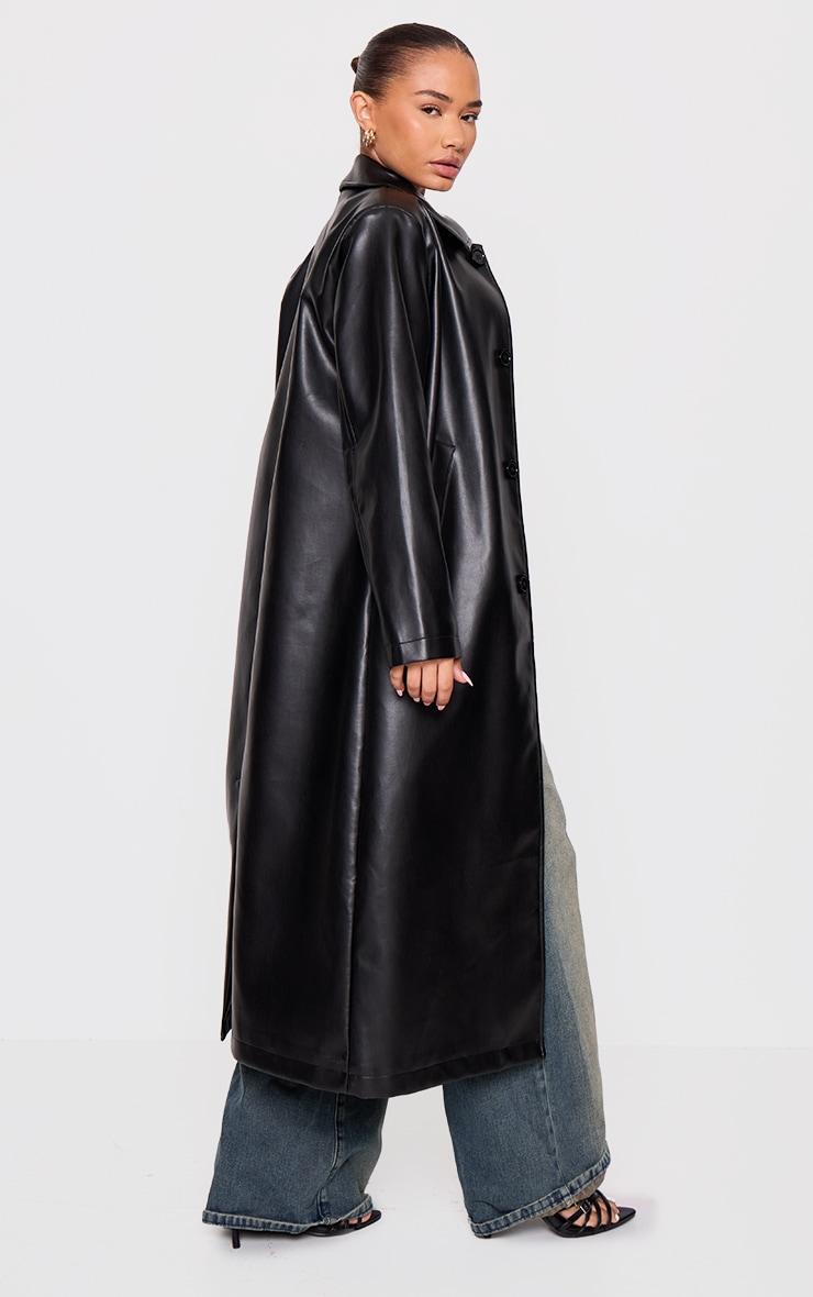 Petite Black Faux Leather Maxi Trench Coat Product Image