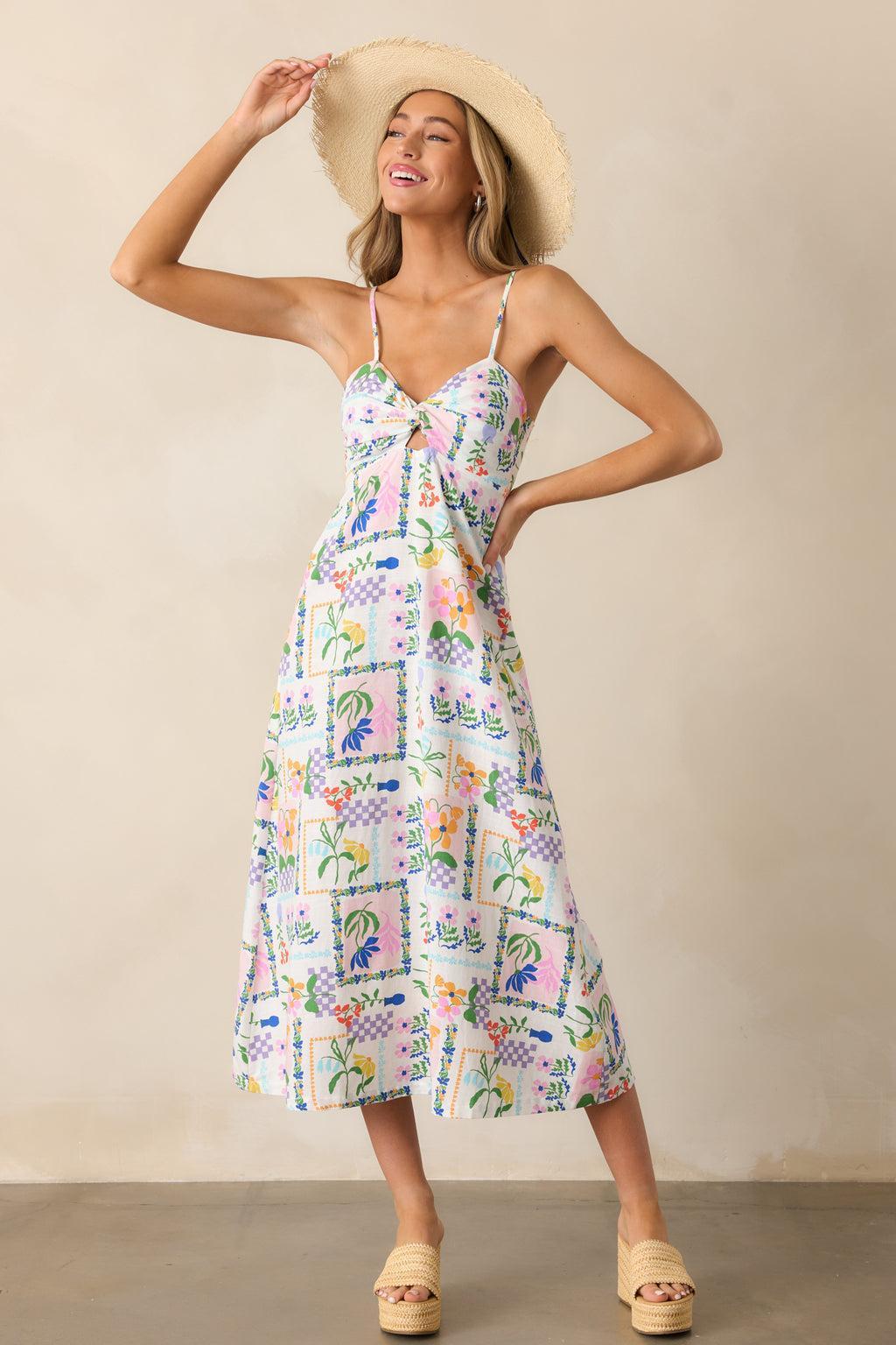 MINKPINK Nikita Twist Ivory Picnic Midi Dress Product Image