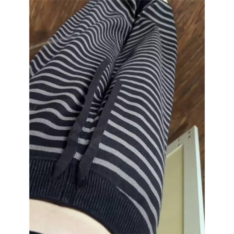 Drawstring Waist Striped Knit Wide Leg Pants Product Image