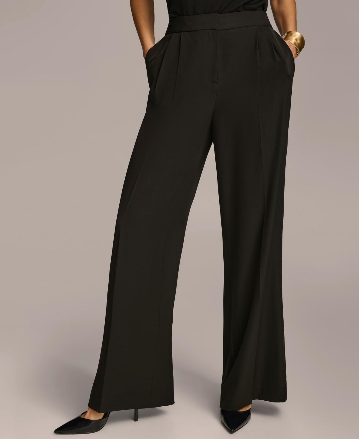 Donna Karan Womens Pleat Front Wide Leg Pants Product Image