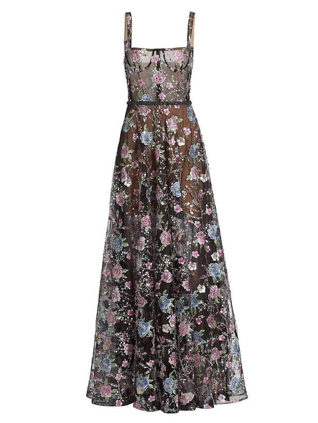 Womens Midnight Floral Embroidered A-Line Gown Product Image