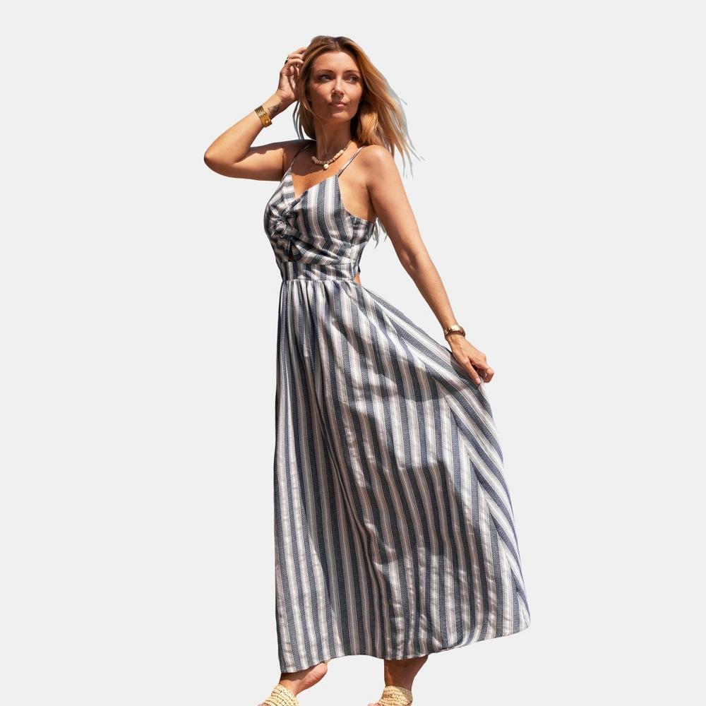 Women's Striped Front Twist Keyhole Midi Dress - Cupshe-L-Multicolored Product Image