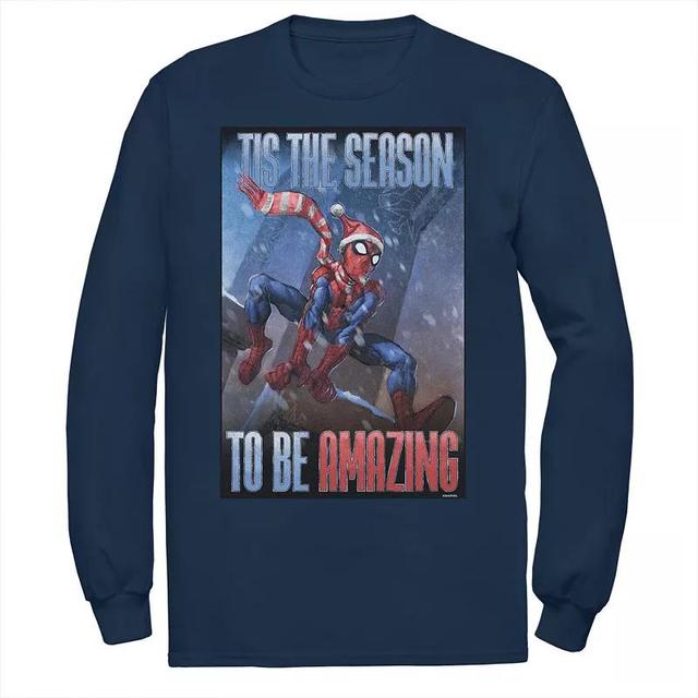 Mens Marvel Spider-Man Tis The Season To Be Amazing Long Sleeve Tee Blue Product Image