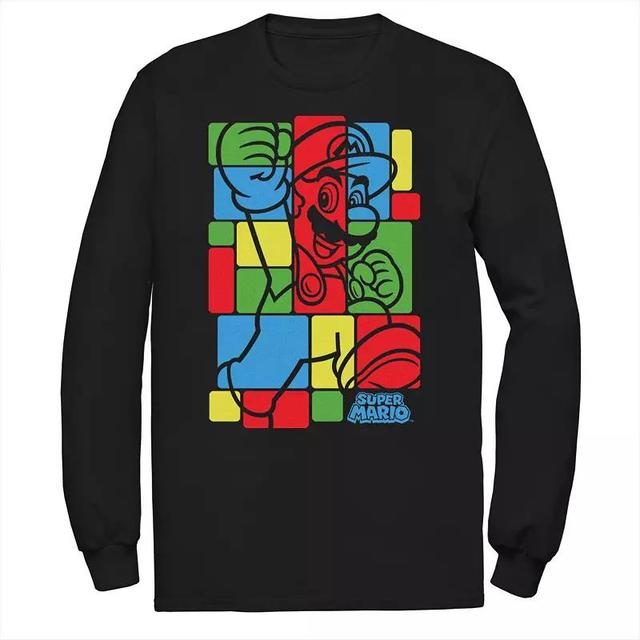 Mens Super Mario Bros Colored Squares Design Long Sleeve Tee Product Image