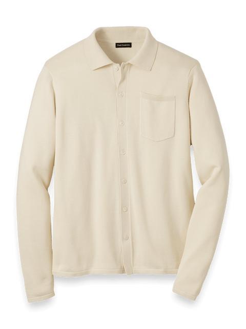 Supima Cotton Button Front Polo - Ivory Product Image