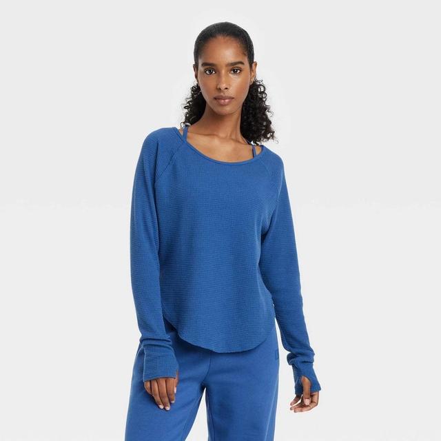 Womens Waffle Leggings-Friendly Long Sleeve Top - JoyLab Sapphire Blue Product Image