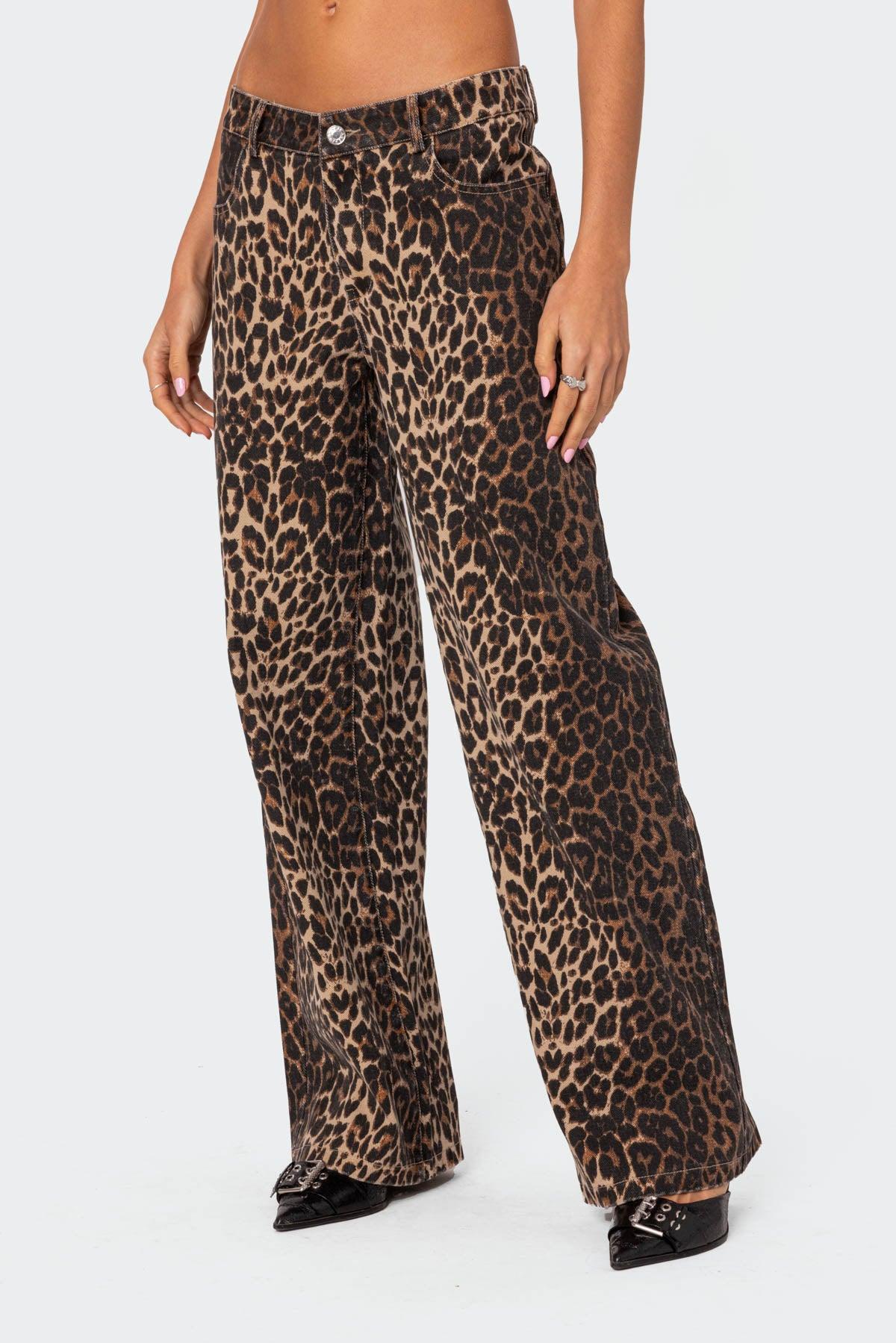 Leopard Printed Low Rise Jeans Product Image