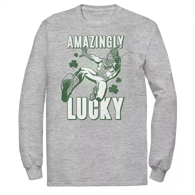 Mens Marvel St. Pattys Spider-Man Amazingly Lucky Tee Athletic Grey Product Image