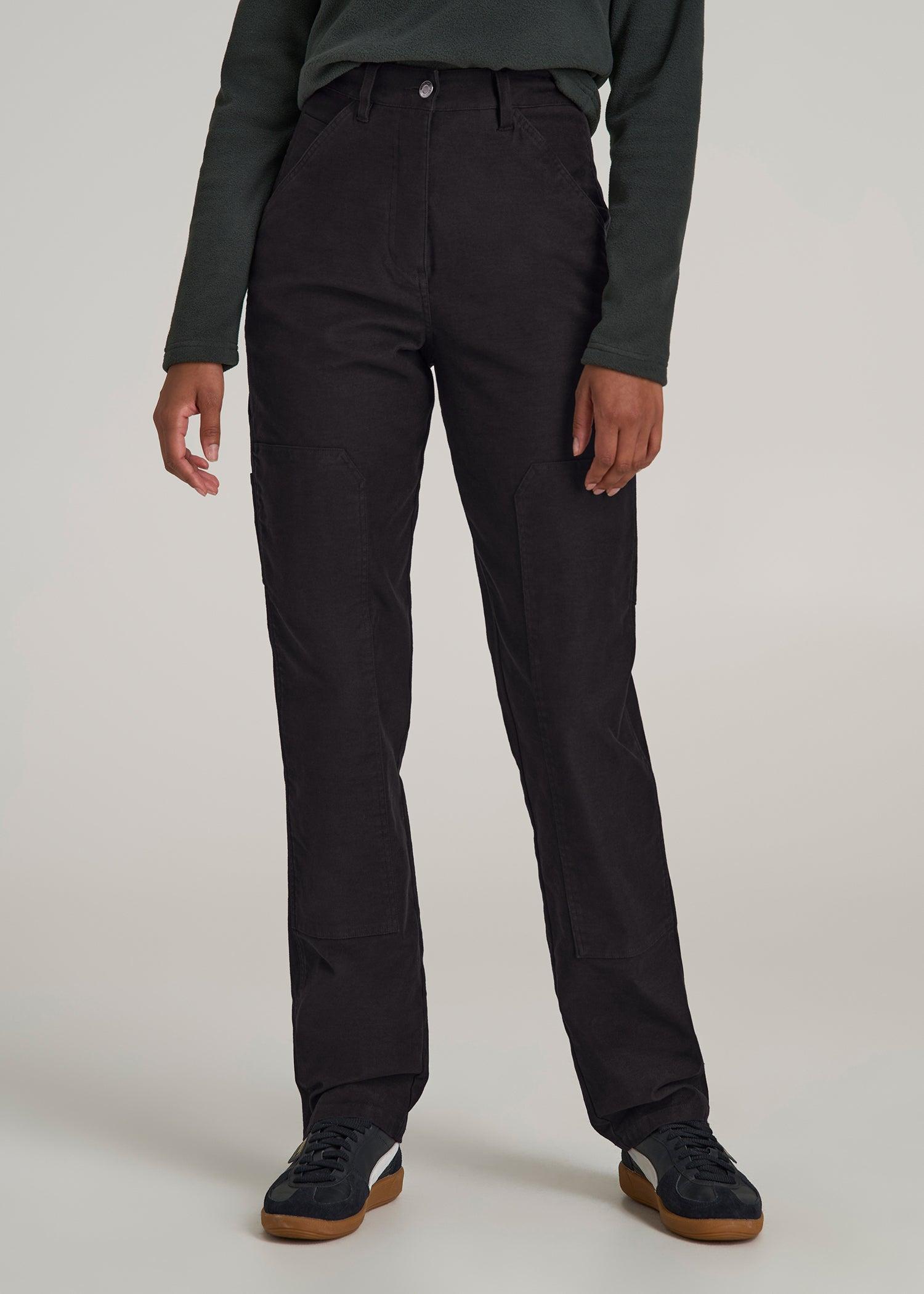 High-Waisted Carpenter Pocket Pants for Tall Women in Black Product Image