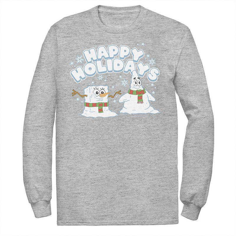 Mens Nickelodeon Spongebob Squarepants Patrick Star Snowmen Happy Holidays Long Sleeve Graphic Tee Product Image