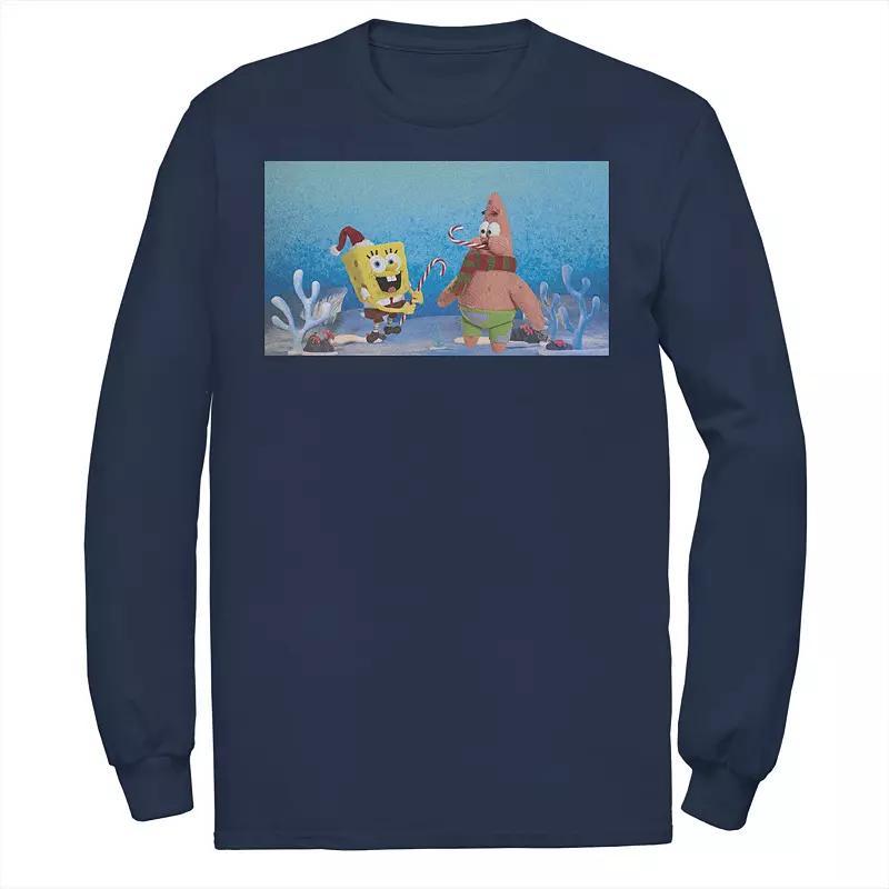 Mens Nickelodeon Spongebob Squarepants Patrick Star Christmas Buddies Long Sleeve Graphic Tee Blue Product Image