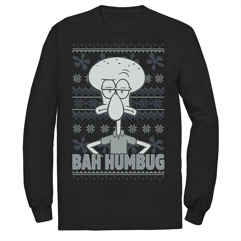 Mens Nickelodeon SpongeBob SquarePants Squidward Bah Humbug Ugly Christmas Long Sleeve Graphic Tee Blue Product Image