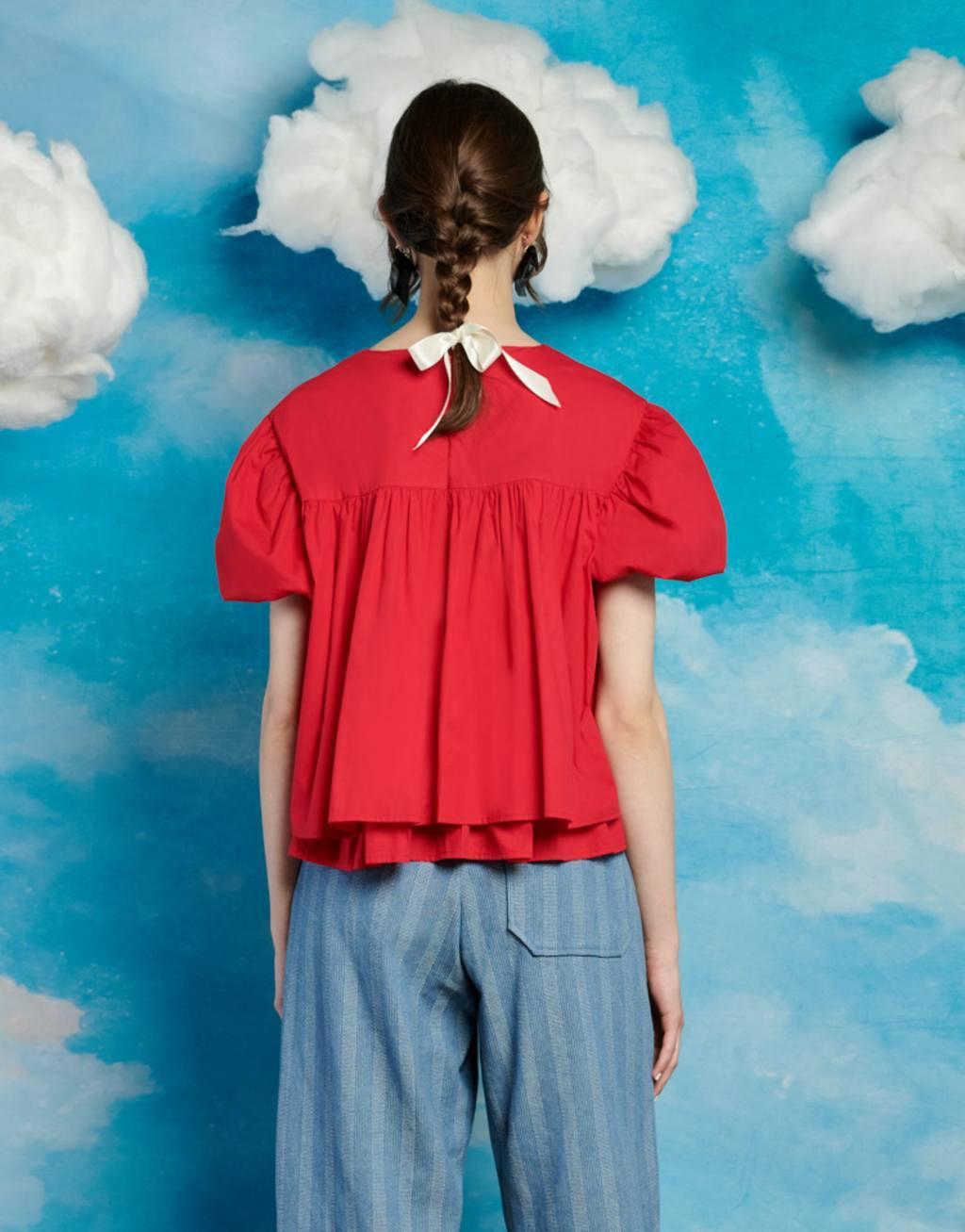 Sister Jane rosette puff sleeve smock top in red Product Image