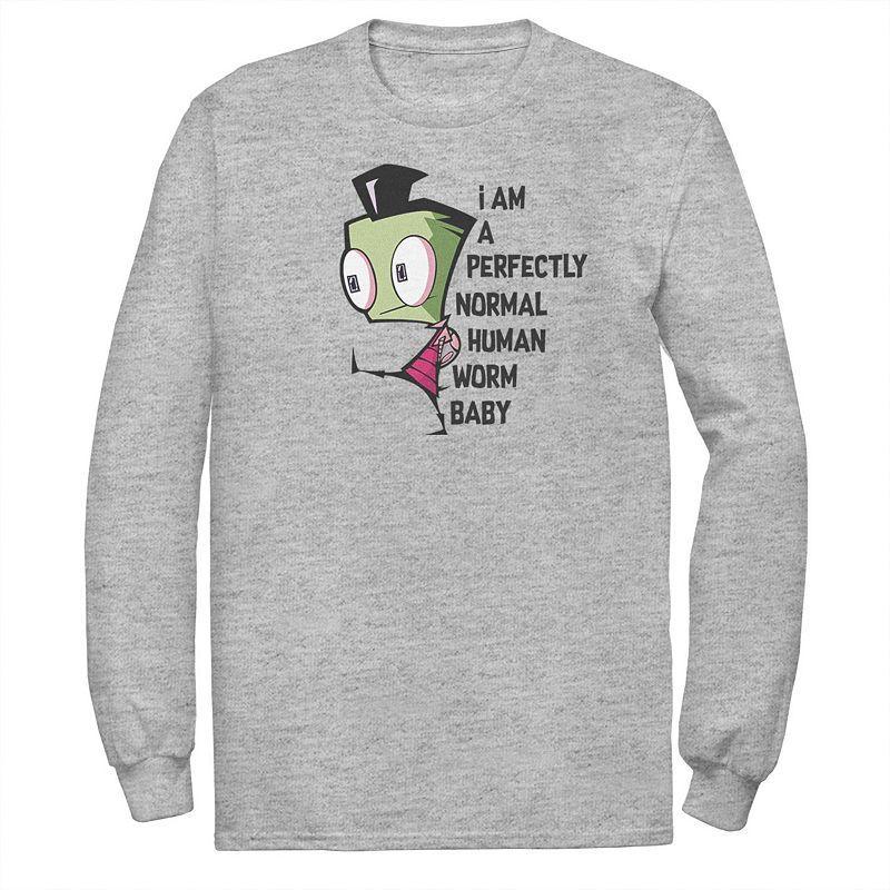 Mens Nickelodeon Invader Zim And Gir Watercolor Portrait Logo Long Sleeve Graphic Tee Athletic Grey Product Image