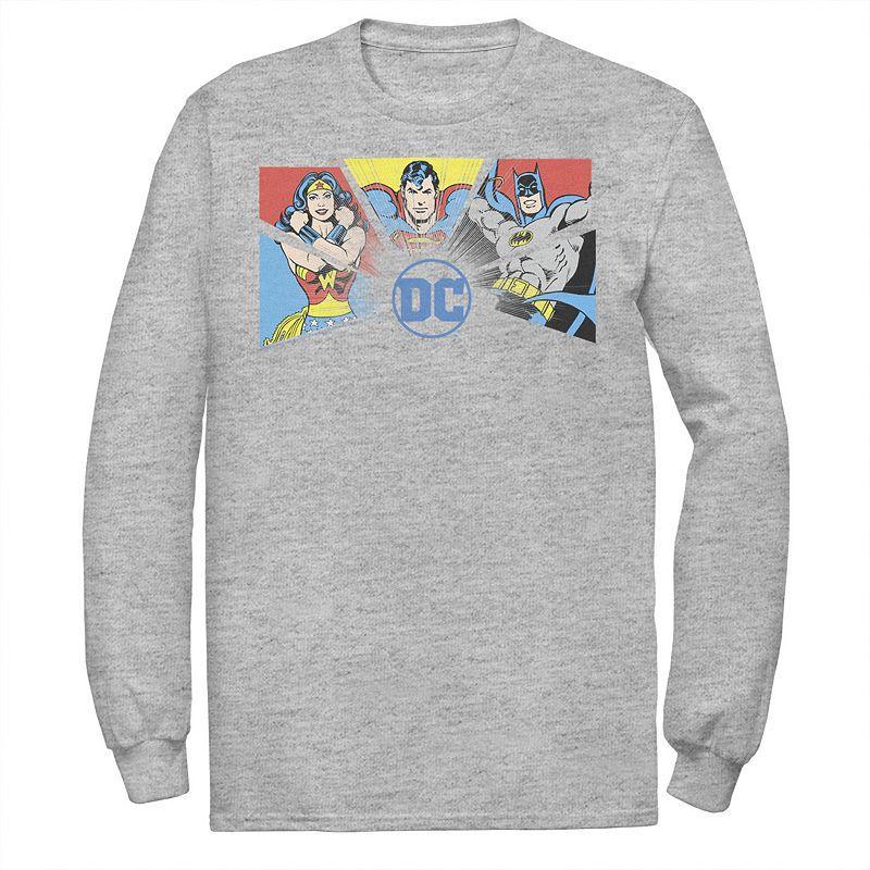 Mens Justice League The Big Three DC Logo Tee Athletic Grey Product Image