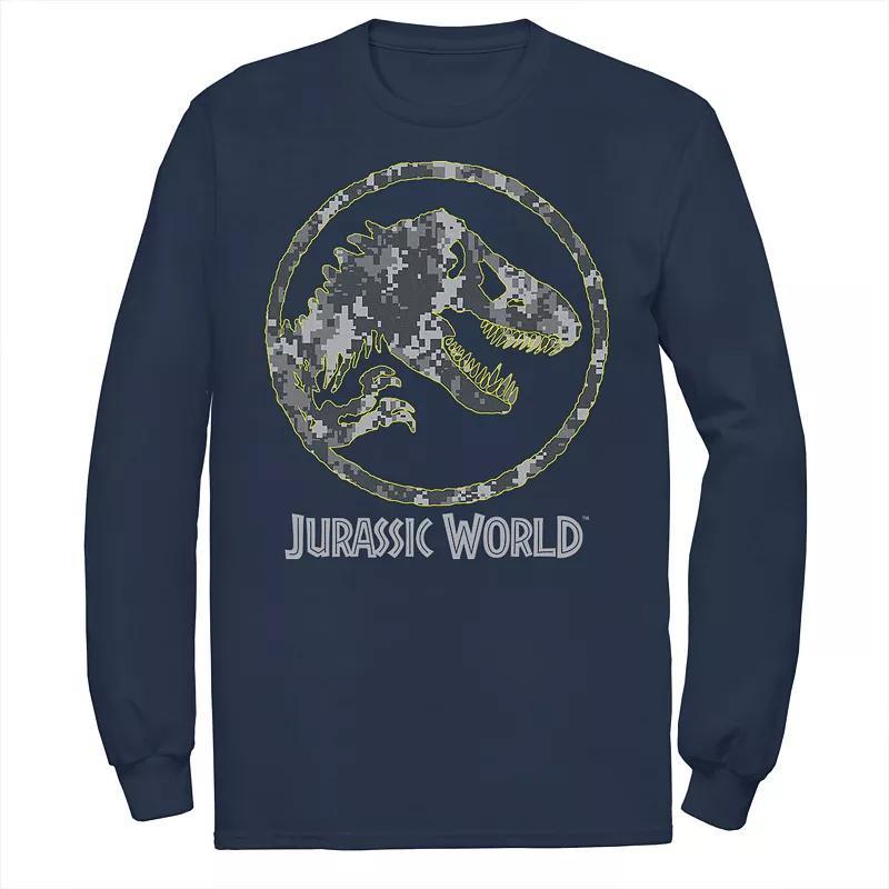 Mens Jurassic World Camouflage Yellow Outline Fossil Coin Logo Tee Blue Product Image