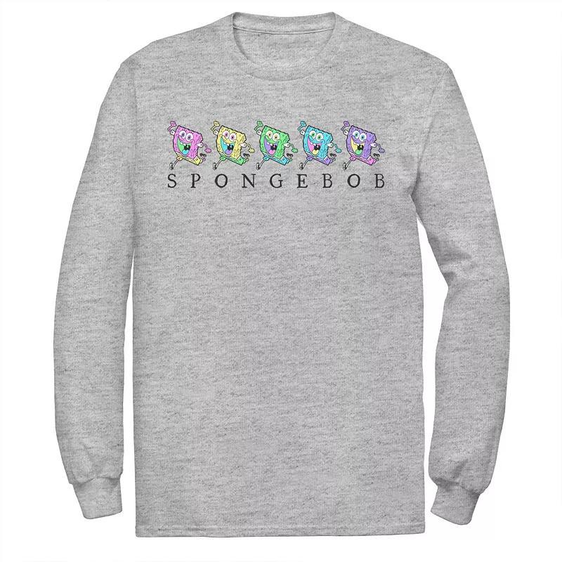 Mens SpongeBob Color Neon Line Up Tee Athletic Grey Product Image