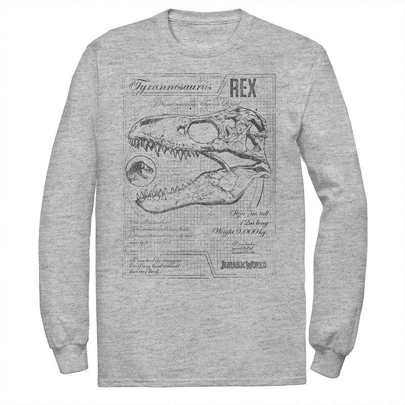 Mens Jurassic World Two T-Rex Vintage Graph Long Sleeve Tee Athletic Grey Product Image