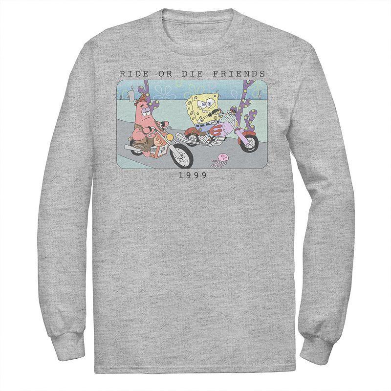 Mens Nickelodeon SpongeBob SquarePants Ride Or Die Friends 1999 Portrait Long Sleeve Graphic Tee Grey Product Image