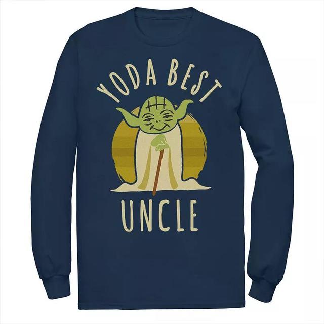 Mens Star Wars Yoda Best Uncle Cartoon Yoda Long Sleeve Graphic Tee Blue Product Image