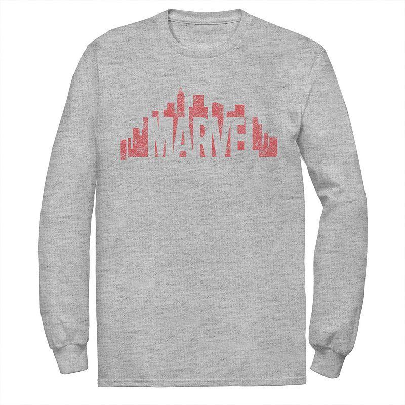 Mens Marvel City Skyline Logo Graphic Tee Athletic Grey Product Image