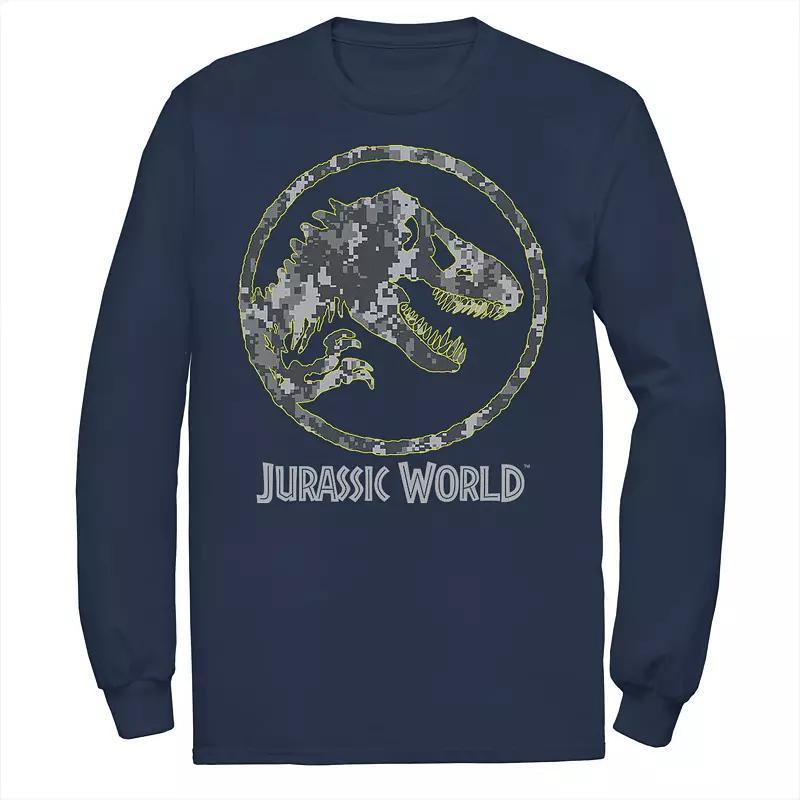 Mens Jurassic World Camouflage Yellow Outline Fossil Coin Logo Tee Blue Product Image