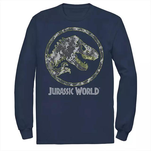 Mens Jurassic World Camouflage Yellow Outline Fossil Coin Logo Tee Blue Product Image