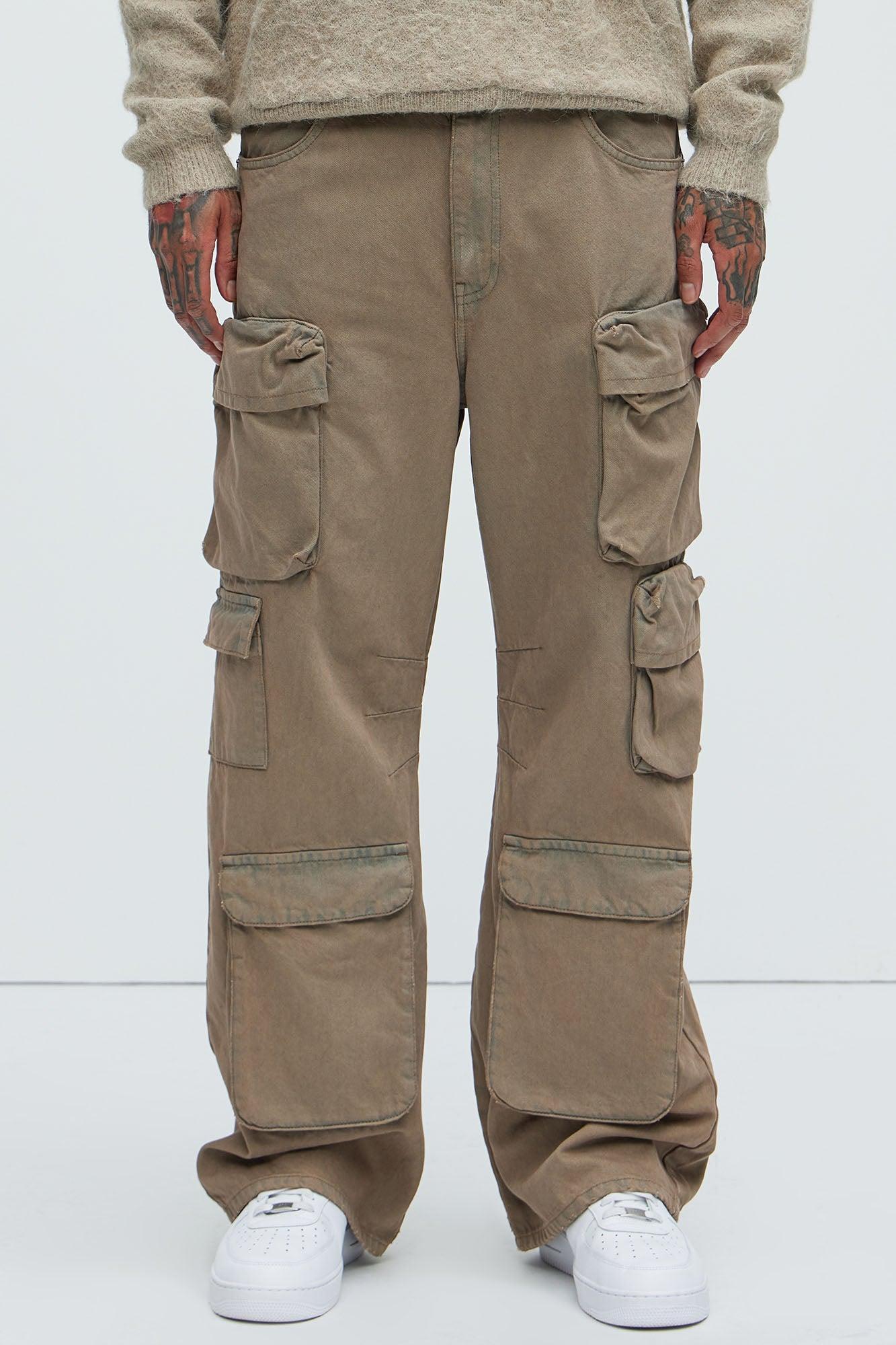 Marky Wide Leg Cargo Jeans - Grey Mineral Wash Product Image