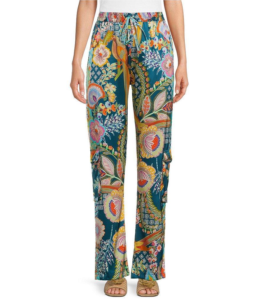 JOHNNY WAS Kelly Flora & Fauna Print Stretch Silk Pull-On Coordinating Cargo Pants Product Image