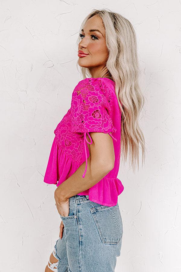 Romance Everywhere Embroidered Top In Hot Pink Product Image