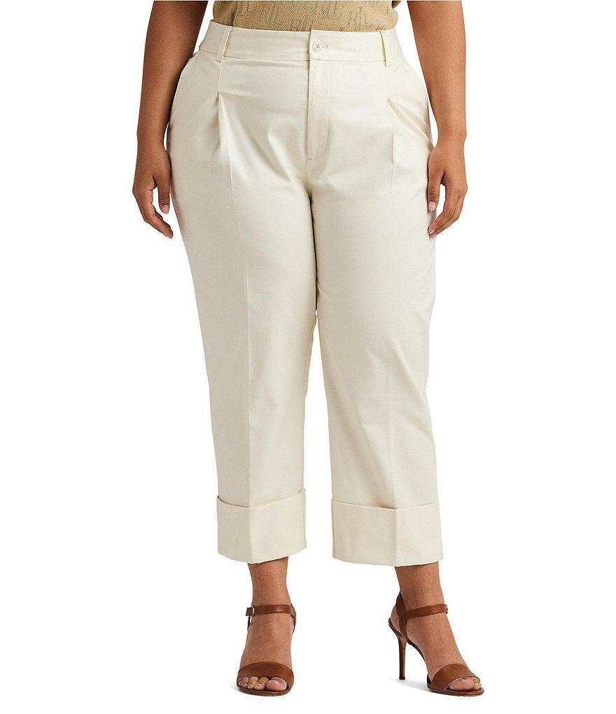 Lauren Ralph Lauren Plus Size Double Faced Stretch Cotton Pleated Ankle Pants Product Image