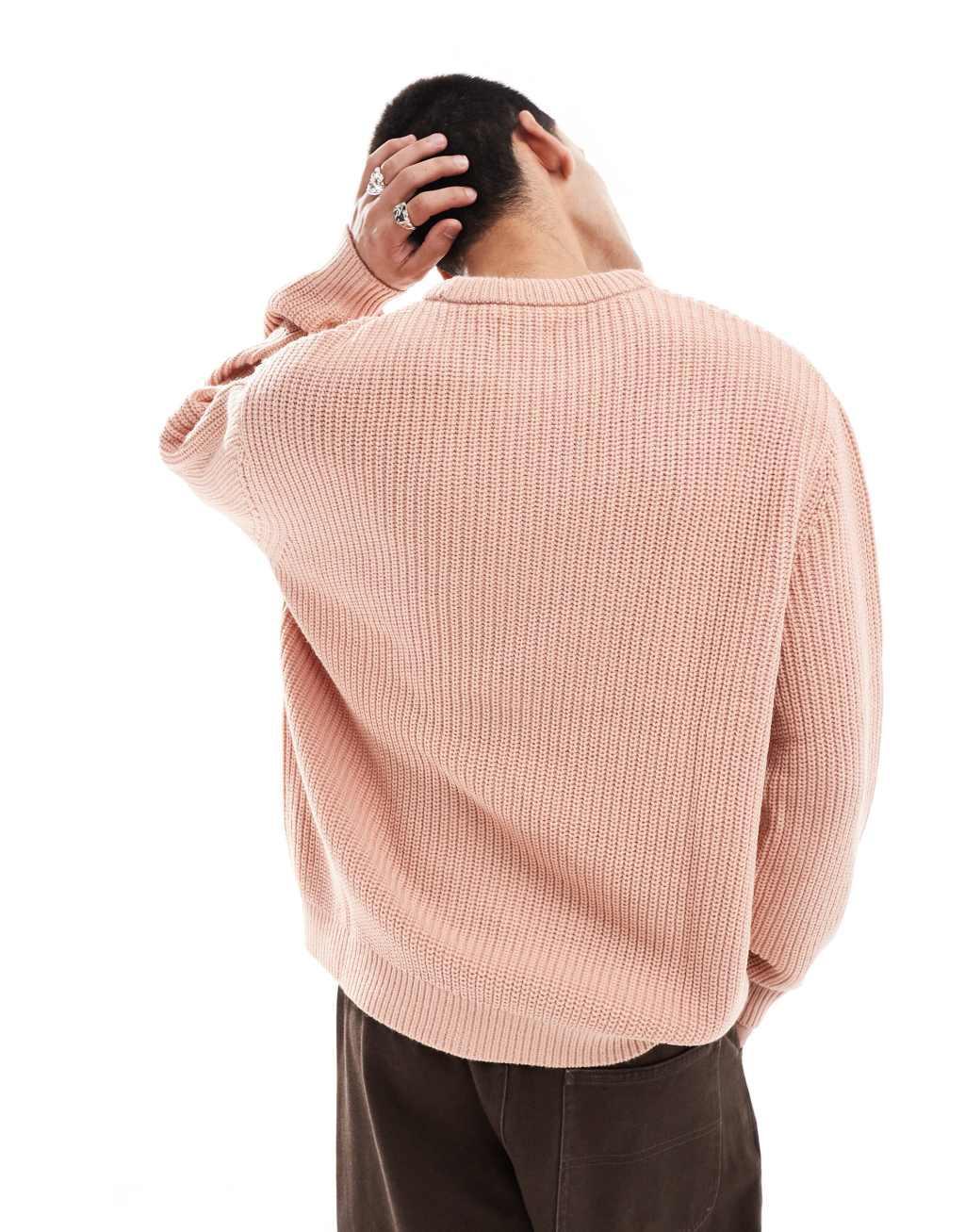 ASOS DESIGN knit oversized rib sweater in light pink Product Image