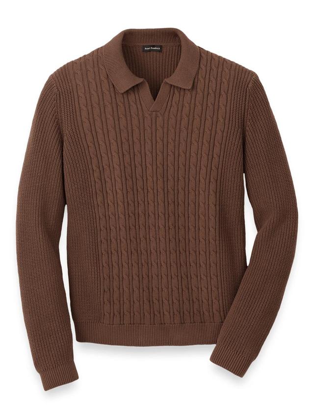 Cotton Cable V-neck Polo - Brown Product Image