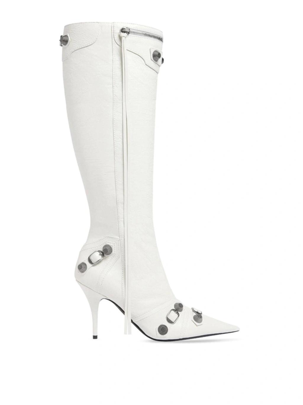 BALENCIAGA Cagole Leather Knee-high Boots In Optic White Product Image