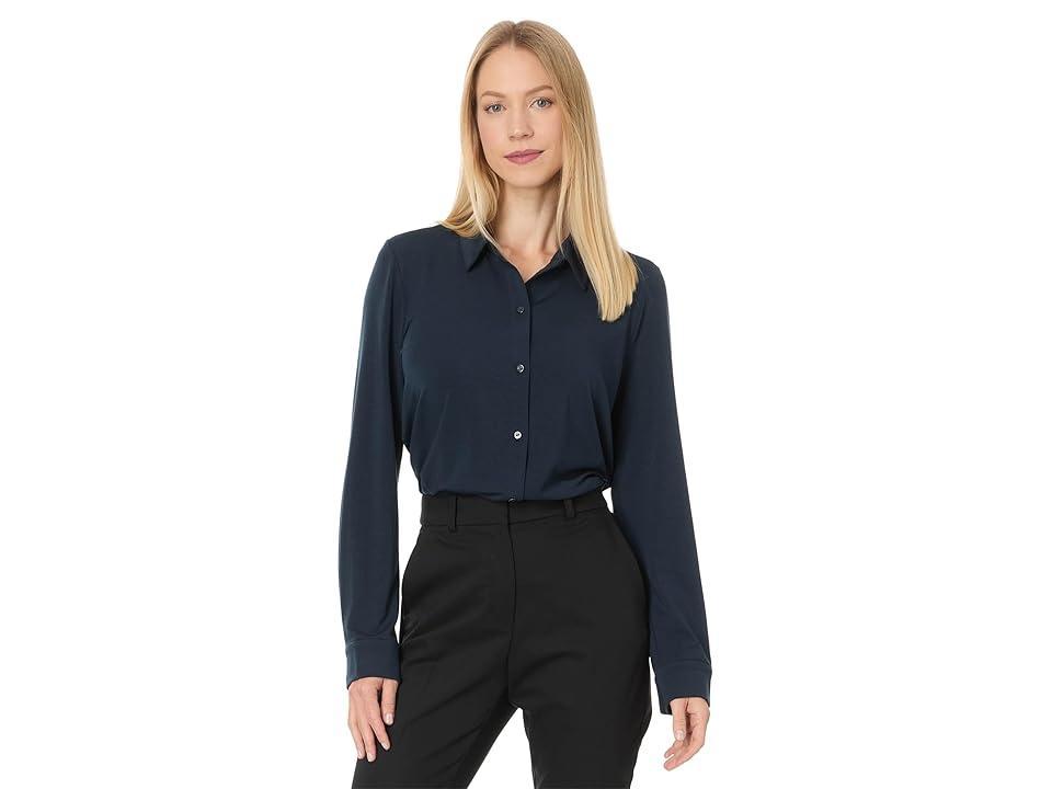 Eileen Fisher Classic Collar Slim Shirt (Deep Adriatic) Women's Clothing Product Image