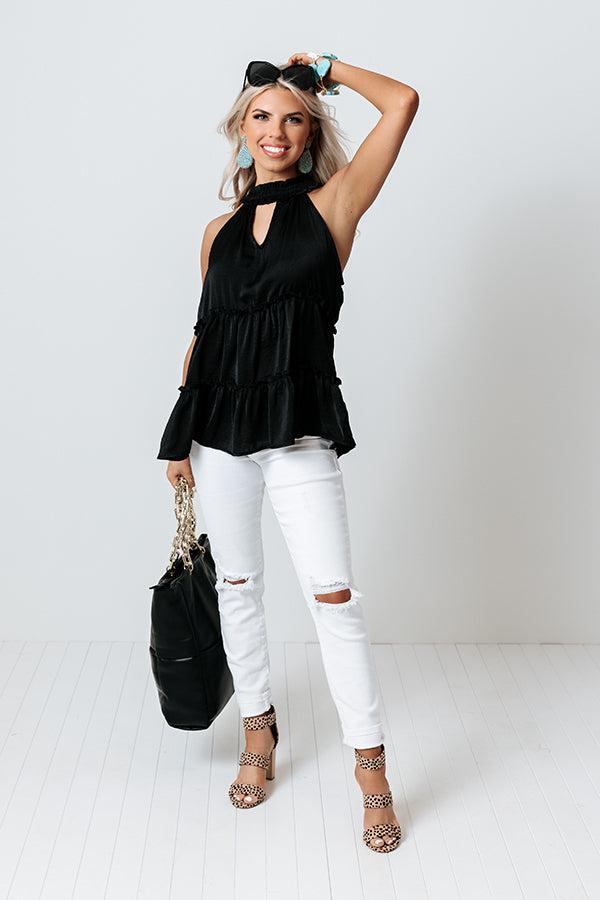 Celebratory Toast Ruffle Top In Black Product Image