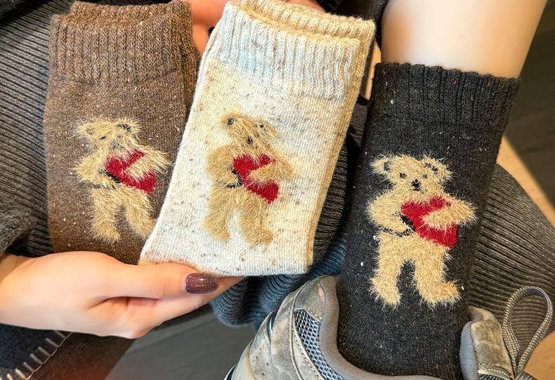 Set of 3 Pairs: Bear Print Fluffy Socks Product Image