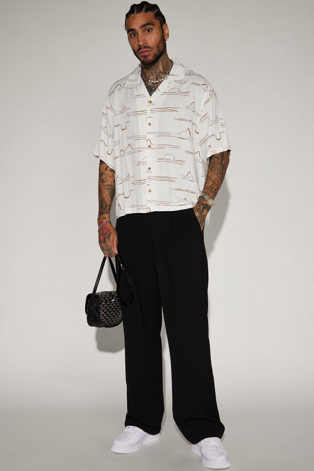 Slub Effect Button Up Shirt - White/combo Product Image