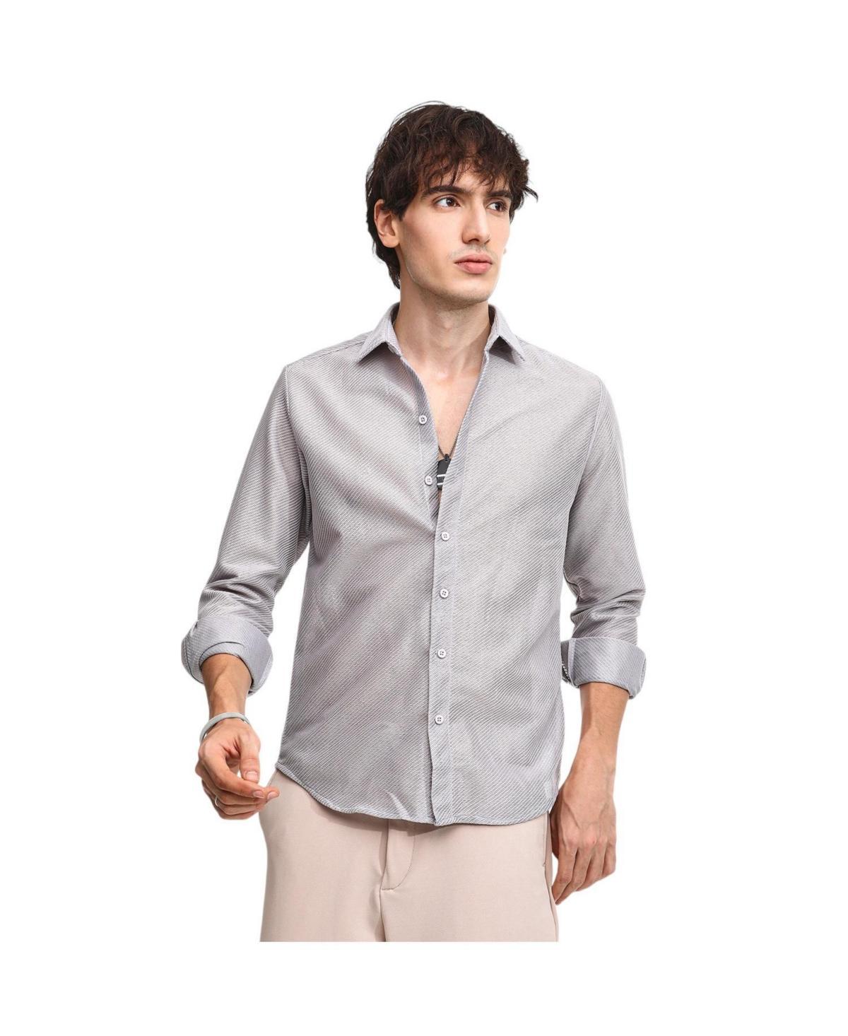 Campus Sutra Mens Cloud Grey Mesh-Textured Shirt Product Image