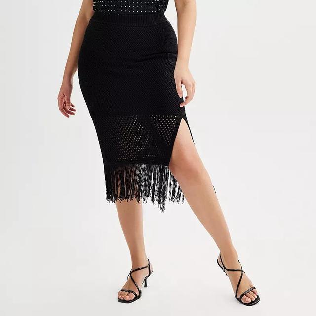 Womens INTEMPO Fringe Sweater Skirt Product Image