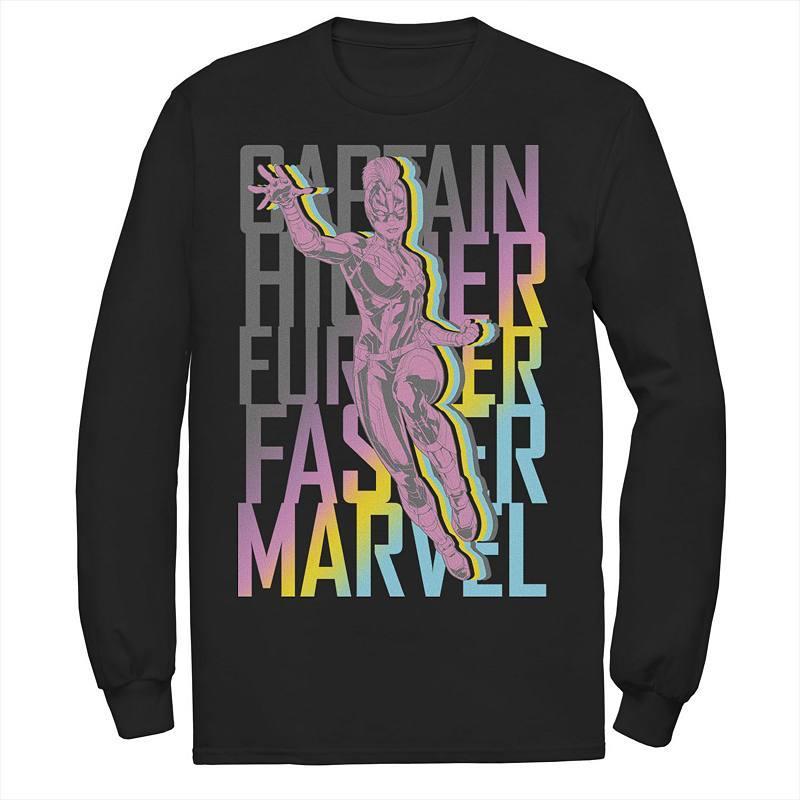 Mens Marvel Captain Marvel Flying Color Grade Word Stack Long Sleeve Graphic Tee Black Product Image