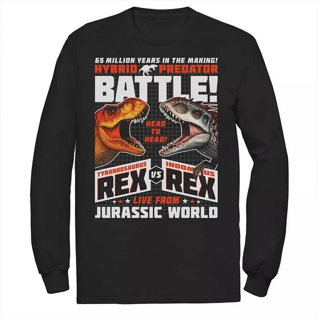 Mens Jurassic World T-Rex VS I-Rex Battle Poster Long Sleeve Graphic Tee Blue Product Image