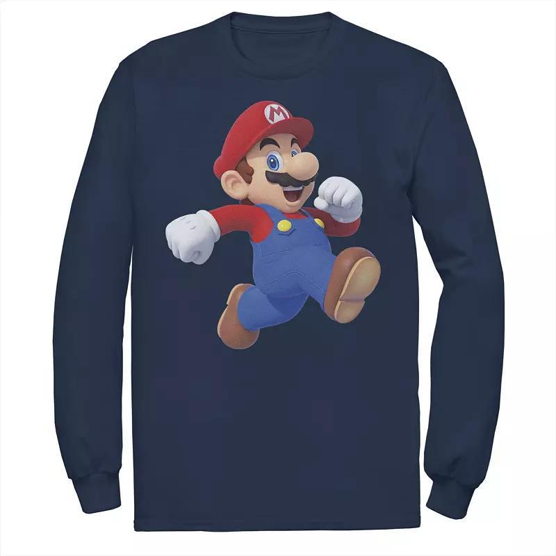 Big & Tall Nintendo Super Mario Bros Running Man Long Sleeve, Mens Blue Product Image