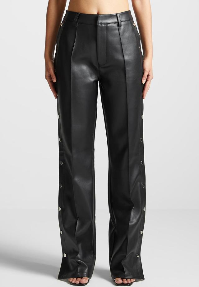 Vegan Leather Pintuck Popper Trousers - Black Female Product Image