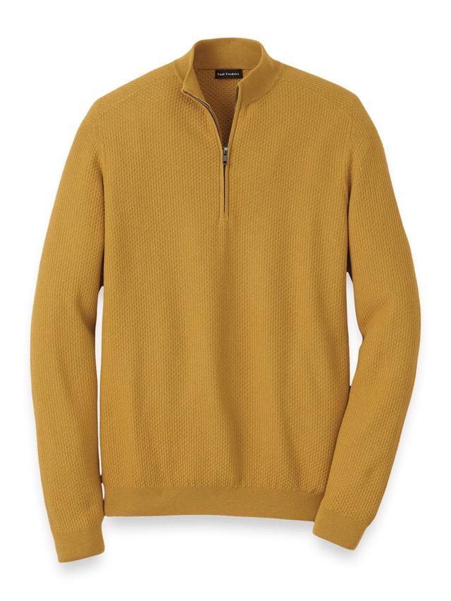 Silk Cotton Cashmere Quarter Zip Mock Neck Sweater - Gold Product Image